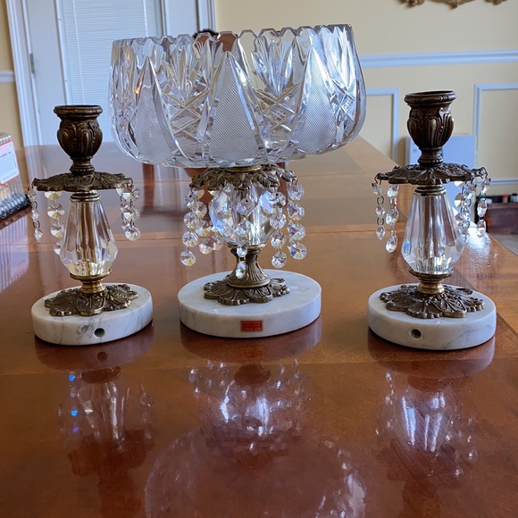 Marble and Crystal Candy Dish and Candle Holders - Picture 4 of 6